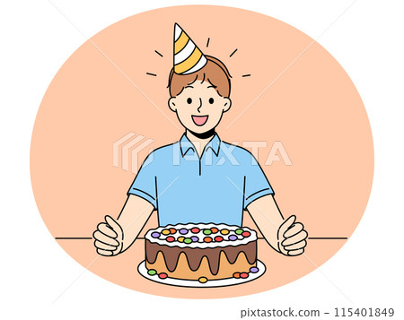 Smiling child celebrate birthday with cake 115401849