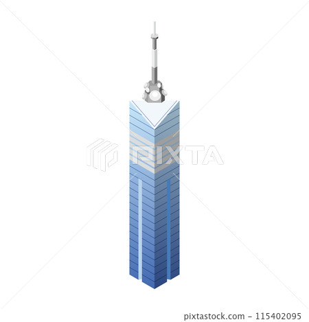 Isometric illustration of "Fukuoka Tower" that becomes a city when arranged 115402095