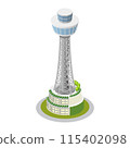 Isometric illustration of "Yokohama Marine Tower" that becomes a city when arranged 115402098