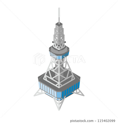 Isometric illustration of Nagoya TV Tower that becomes a city when arranged 115402099