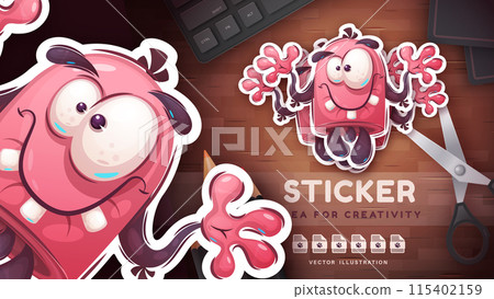 Sticker cartoon character adorable boo monster, pretty animal idea for print t-shirt, poster and kids envelope, postcard. Cute hand drawn style monster Sticker cartoon character adorable boo monster, pretty animal idea for print t-shirt, poster and kids envelope, postcard. Cute hand drawn style monster 115402159