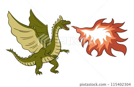 Scary green dragon with wings. 115402304