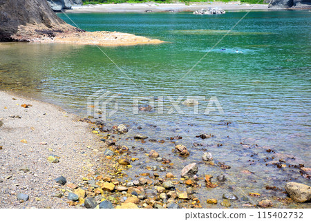 Local boys enjoying skin diving in the rocks near Tako no Hama in the Jodogahama area of Tohoku, Miyako City, Iwate Prefecture (2) 115402732