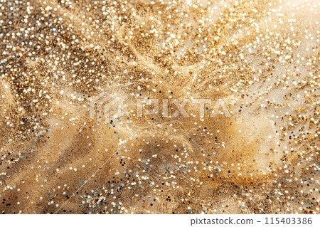 Ai generated Abstract festive golden background of sparkle confetti circles. Holiday greeting card 115403386