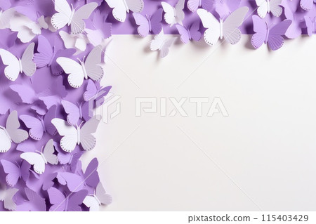 Ai generated minimalism monocolor purple butterflies on a white background with copy space. 115403429