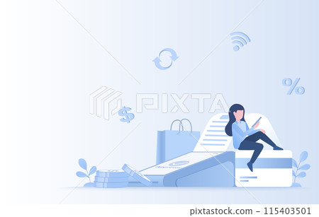 Easy payment concept. Online shopping, payment approved, exchange currency, electronic statement, transactions and money transfer. Flat vector design illustration. 115403501