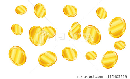 Gold coins in 3d style realistic vector illustration. Flying chaotically. Banner design for bank and financial sector. Gold coins in 3d style realistic vector illustration. Flying chaotically. Banner design for bank and financial sector. 115403519