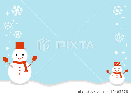 Cute background illustration of a snowman and snowflakes (horizontal) Cute background illustration of a snowman and snowflakes (horizontal) 115403578