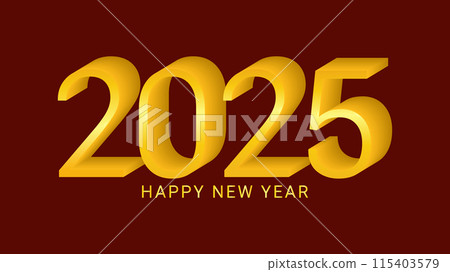 2025 new year asian chinese. Digit design. Happy new year text design template gold color. Isolated dark red background. For postcard calendar banner web page. Vector illustration. 115403579