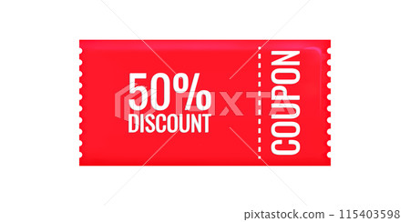 Discount coupon voucher in 3d style sale. Gift coupon. 50 percent discount. Online store design promotion marketing. Isolated element. Vector illustration. Discount coupon voucher in 3d style sale. Gift coupon. 50 percent discount. Online store design promotion marketing. Isolated element. Vector illustration. 115403598