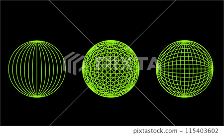 3D wireframe models of objects Network line. Geometric shapes atmosphere future. Retro futuristic design for technological or scientific element. Bright color. Vector illustration. 115403602