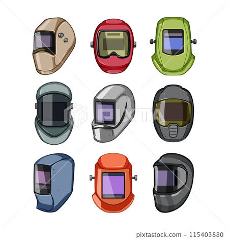 helmet welding set cartoon vector illustration 115403880