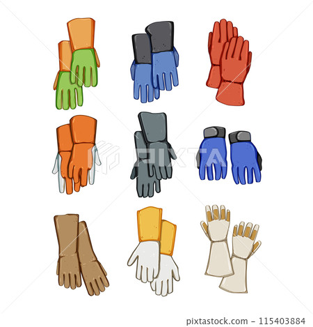 gloves welding set cartoon vector illustration 115403884
