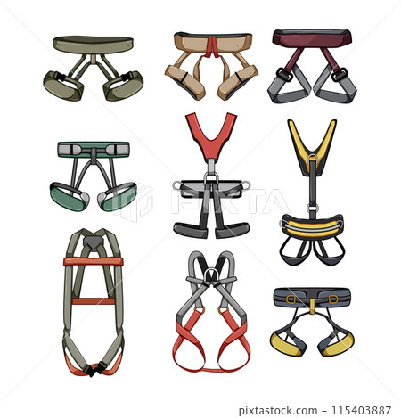 climbing harnesses set cartoon vector illustration 115403887
