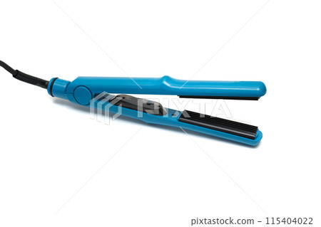 Blue hair straightener on white background Blue hair straightener on white background 115404022