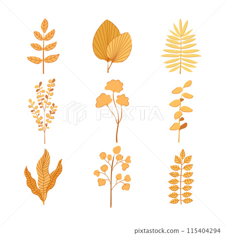 gold leaves set cartoon vector illustration 115404294