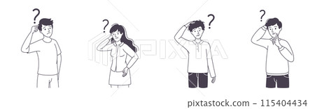 Question with Thoughtful Man and Woman Scratching Head over Riddle Vector Set Question with Thoughtful Man and Woman Scratching Head over Riddle Vector Set 115404434