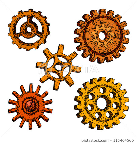 gears steampunk set sketch hand drawn vector 115404560