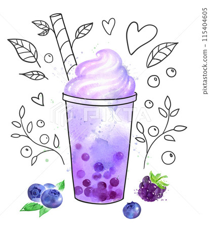 Purple Bubble Tea with berries and doodles Purple Bubble Tea with berries and doodles 115404605