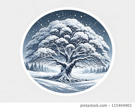 Illustration on the theme, winter, tree covered with snow sticker 115404901