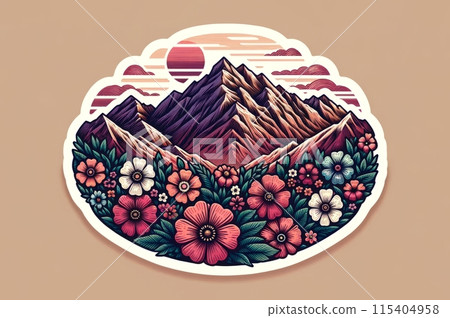 Illustration on the theme, mountains sticker Illustration on the theme, mountains sticker 115404958