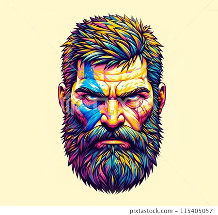 Illustration on the theme, bright, colorful face of a bearded brutal man 115405057