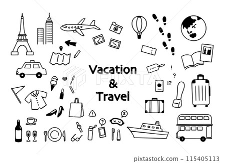 Simple travel illustration set_line drawing 115405113