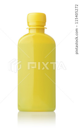 Front view of blank yellow plastic bottle 115405272