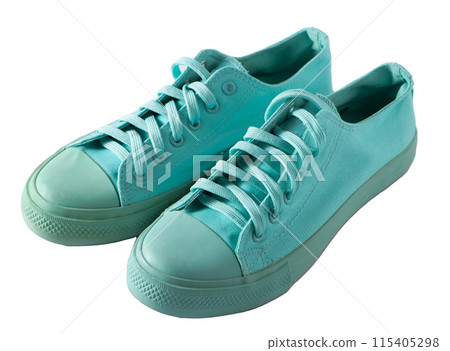 Turquoise sneakers isolated. A pair of mint shoes. Sports shoe. Turquoise sneakers isolated. A pair of mint shoes. Sports shoe. 115405298