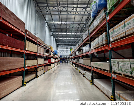 Warehouse with shelves and boxes in the shopping mall for retail 115405358