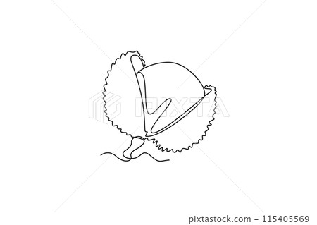 Single one line drawing peeled healthy organic lychee for orchard logo identity. Fresh tropical fruitage concept for fruit garden icon. Modern continuous line draw design graphic vector illustration Single one line drawing peeled healthy organic lychee for orchard logo identity. Fresh tropical fruitage concept for fruit garden icon. Modern continuous line draw design graphic vector illustration 115405569