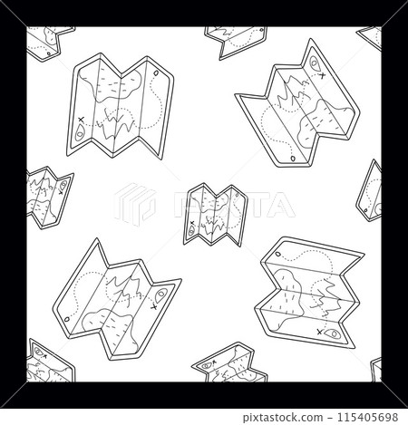 Travel Seamless pattern with Tourist Map. Thin Line elements Vector template. Outline Loop Illustration, Black and White Background. Navigation and Travel Concept Object for Textile, Fabric, Travel Seamless pattern with Tourist Map. Thin Line elements Vector template. Outline Loop Illustration, Black and White Background. Navigation and Travel Concept Object for Textile, Fabric, 115405698