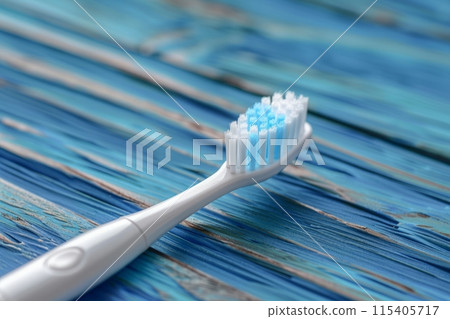Toothbrush on a wooden surface 115405717