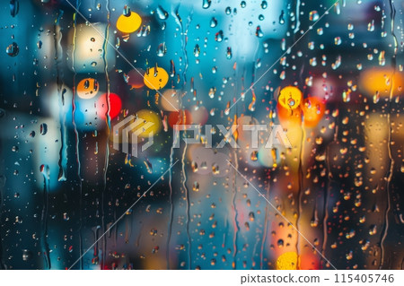 Raindrops on the window with colorful city... - Stock Illustration ...