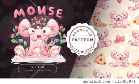 Cartoon character animal crazy mouse - seamless pattern Cartoon character animal crazy mouse - seamless pattern 115406071