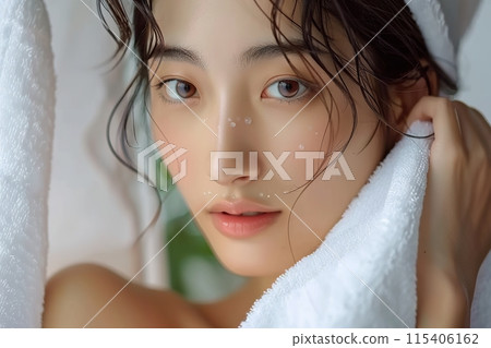 Close Up of Woman with Fresh Skincare Routine 115406162