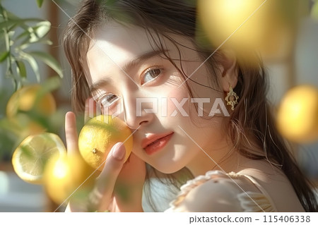 Women Among Citrus Trees in Natural Light 115406338