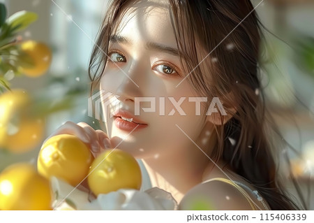Women Among Citrus Trees in Natural Light 115406339
