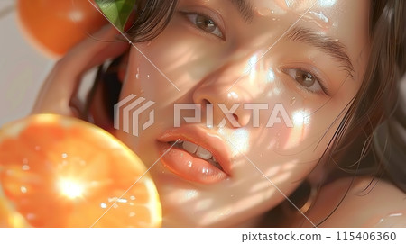 Women with Citrus Fruit in Skincare Rituals 115406360