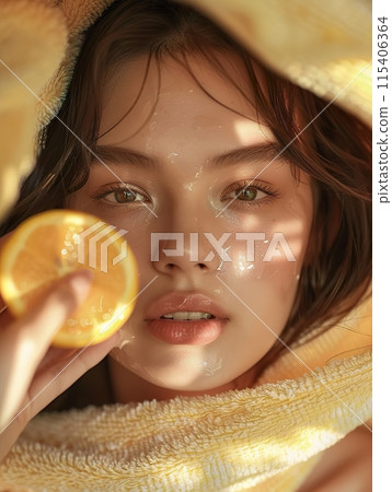 Women with Citrus Fruit in Skincare Rituals Women with Citrus Fruit in Skincare Rituals 115406364
