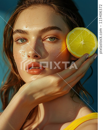 Women with Citrus Fruit in Skincare Rituals 115406372
