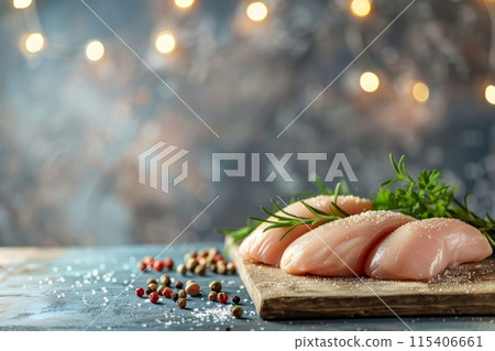 Chicken breast fillet on a cutting board Chicken breast fillet on a cutting board 115406661