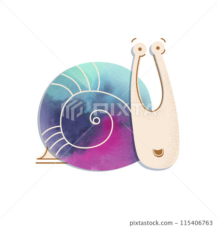 Watercolor illustration with funny snail. Watercolor illustration with funny snail. 115406763