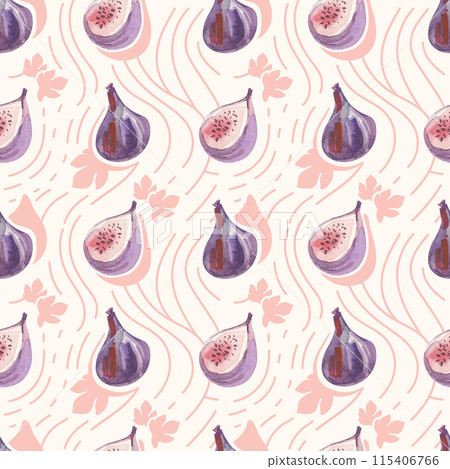 Seamless pattern with watercolor figs with doodle elements. Seamless pattern with watercolor figs with doodle elements. 115406766