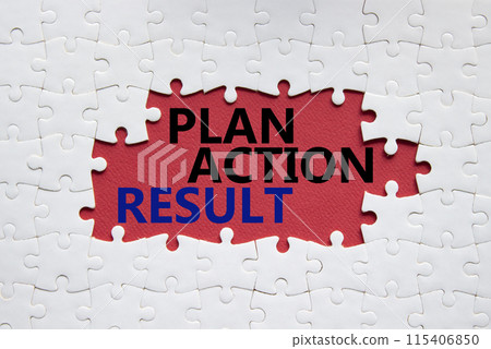 Plan Action Result symbol. Concept words Plan Action Result on white puzzle. Beautiful red background. Business concept and Plan Action Result. Copy space. Plan Action Result symbol. Concept words Plan Action Result on white puzzle. Beautiful red background. Business concept and Plan Action Result. Copy space. 115406850