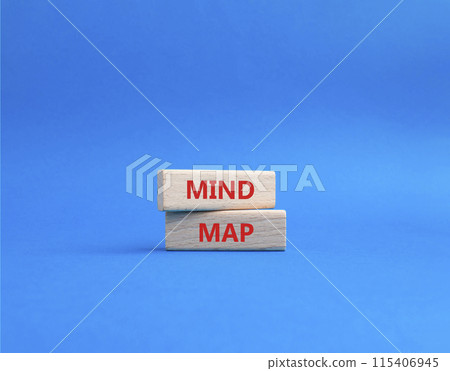 Mind Map symbol. Concept word Mind Map on wooden blocks. Beautiful blue background. Business and Mind Map concept. Copy space Mind Map symbol. Concept word Mind Map on wooden blocks. Beautiful blue background. Business and Mind Map concept. Copy space 115406945