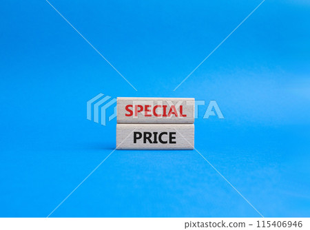 Special Price symbol. Concept word Special Price on wooden blocks. Beautiful blue background. Business and Special Price concept. Copy space Special Price symbol. Concept word Special Price on wooden blocks. Beautiful blue background. Business and Special Price concept. Copy space 115406946