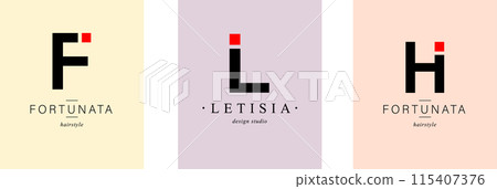 Bundle Minimalistic Logos. Monogram of letters F, L, H. for business card Bundle Minimalistic Logos. Monogram of letters F, L, H. for business card 115407376