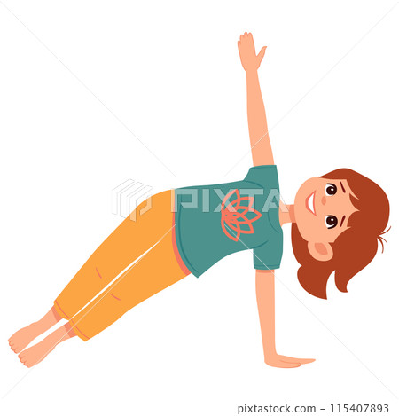 Girl doing yoga side plank pose Girl doing yoga side plank pose 115407893