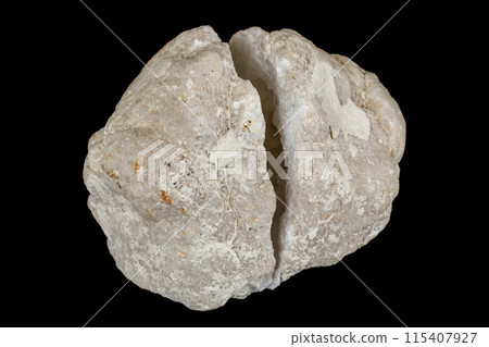 Macro mineral stone Quartz geode black background Macro mineral stone Quartz geode black background 115407927